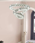Slick Modern Crystal LED Chandelier With Adjustable Stainless Steel Rings Three Ring Pendant Lights Chrome Finish in room