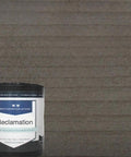 Totally Legit Reactive Wood Stain Delivering Hella Authentic Weathered Finish For Natural Tannin Activation And Vintage Grey Patina On Interior Projects In Spacious Five Gallon Pail against a gray wood background.