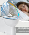 Elongated Resin Toilet Seat for Bathroom with blue marbled design, features slow closing mechanism, fits most toilets.