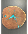 16 Inch Handcrafted Lazy Susan Charcuterie Board With Turquoise Painted Wood Rotating Serving Tray For Cheese And Snacks Modern Dining Table Centerpiece Durable Wooden Turntable For Entertaining, top view
