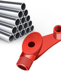 Top Rated 90 To 180 Degree Manual Wire Pipe Bender Machine Iron Tube Former Tool with red handle next to stacked metal tubes.