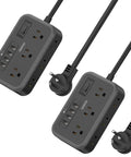 2 Pack 6 Outlet Power Strip With Four USB Ports And Flat Plug Five Foot Extension Cord Overload Protection Wall Mountable