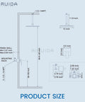 Diagram of Shower Faucet Set And Handle Kit Single Function Ceiling Mount Rainfall Shower System With 12 Inch Square Matte Black Shower Head