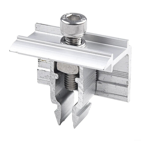 Slick Stainless Steel Solar Panel End Clamp for 30 to 50mm Frame with Quick Click Mounting Clip, detailed view of the clamp's structure.