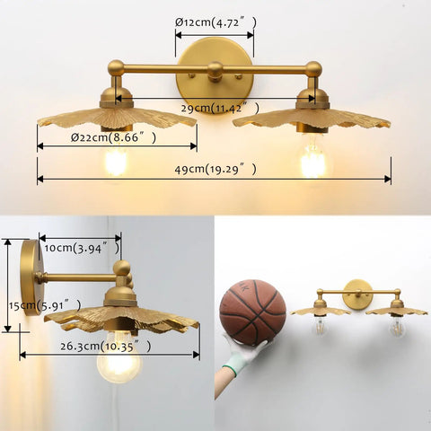 Two-Head Brass Wall Sconce Light With Flower Design Vintage Mid Century Style Vanity Lamp For Bathroom And Kitchen above mirror