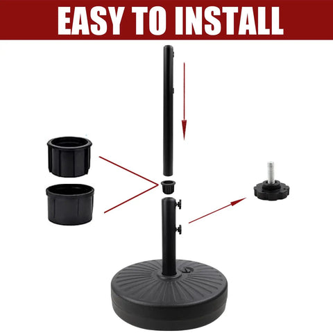 Heavy Duty Water Filled Round Umbrella Base With Steel Holder Built Tough 50 Lb Capacity Fillable Outdoor Patio Lawn Garden Stand assembly