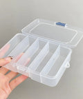 Clear See Through Plastic Storage Box For Cosmetics And Tiny Tools Handy Portable Organizer For Makeup Jewelry Screws Hardware Fishing Tackle And Craft Accessories Compact 5.5 By 3.5 By 1.3 Inch in hand