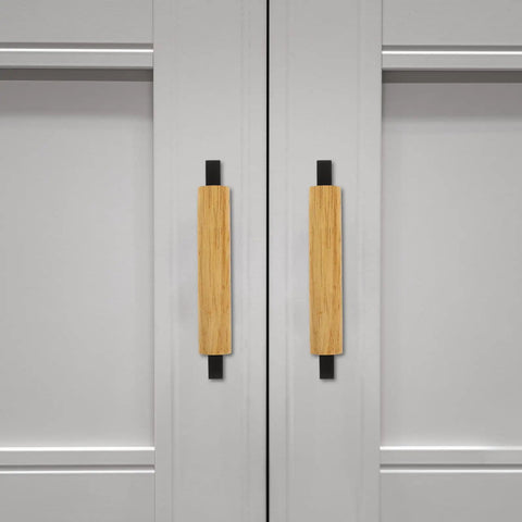Solid Wood Long Cabinet Handles For Wardrobes And Kitchen Drawers Built Tough With Aluminum Wood Blend 96mm Hole Spacing Black