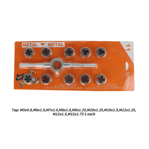 Get Your Garage Ready With This Dope 11Piece Tap And Die Set Including M5 M6 M7 M8 Sizes For Serious Metal Working, Thread Repairing, And DIY Projects At Home Or In The Shop Without Breaking The Bank Today. 11-piece metric tap set with wrench, metal