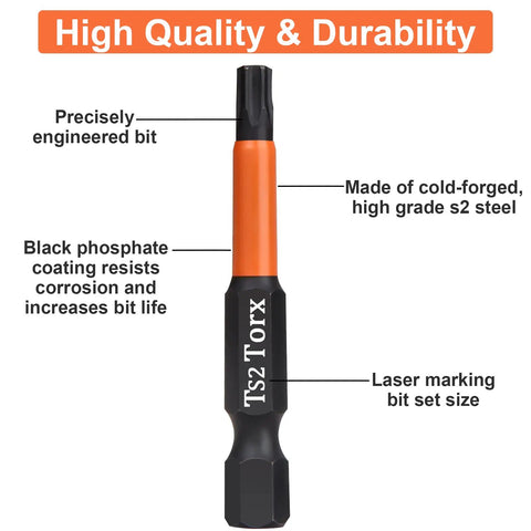 Pro Torx T25 Screwdriver Bit Set Ten Pieces With Fifty Millimeter Length And One Quarter Inch Hex Shank, TS2 Chrome Vanadium
