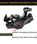 Premium Aluminum Mechanical Caliper for Heavy Duty Aluminum Disc Brake Kit For Road And Mountain Bikes features adjustment methods.