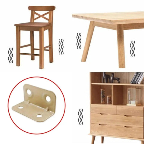 Built Tough L Shaped Corner Brackets Four Hole Precision Angle Supports for securing wooden chair and table connections.