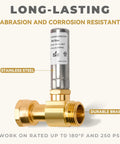 Stainless Steel Water Hammer Arrestor For Washing Machine 3/4 Inch FHT x 3/4 Inch MHT Straight 2 Pack No More Pipe Knock Reduces Noise Stops Water Hammer Easy Install, stainless steel and brass