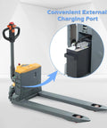 Apollo 4400Lb Electric Pallet Jack With Lithium Battery featuring convenient external charging port and 48 x 27 inch forks.