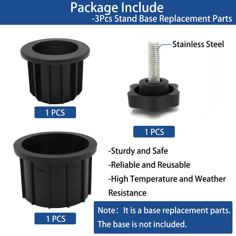 3 Pcs Umbrella Base Stand Replacement Parts Kit With M8 Threaded Knobs And Hole Ring Caps Includes 1.95 Inch And 1.55 Inch Ring Sizes components.