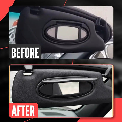 Before and after of Sun Visor Vanity Mirror Cover Replacement For Porsche 996 997 911 986 987 Boxster Cayman 1996 2010 installed.