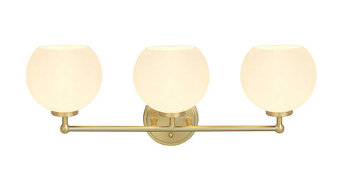 Three Light Gold Finish Vanity Wall Light Fixture With Frosted Glass Shades For Bathrooms 23 Inch Wide Transitional Design UL Listed