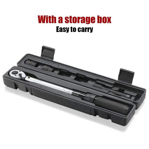 Half Inch Drive Click Torque Wrench Dual Direction Adjustable, 10-150 Ft-Lb, in storage case, 72-Tooth Head, for auto care