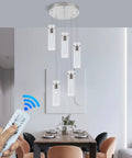 Five-Light Brushed Nickel Kitchen Island Pendant Lights With Dimmable LED, Remote Control in dining room