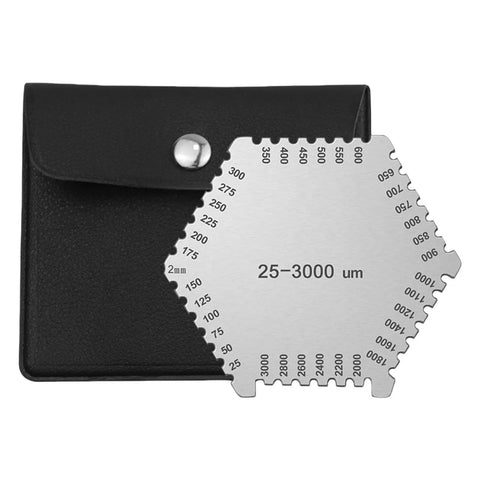 Pro Grade Wet Film Thickness Gauge Hexagon Comb For Paint Coatings And Lab Use Measures 25 To 3000 Microns shown with case