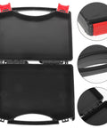 Portable Plastic Toolbox With Grip Handle, Heavy Duty Hard Shell Organizer For Mechanics with open lid and red latches.