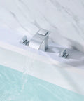 Three Hole Deck Mount Roman Tub Faucet With Slick Waterfall Spout And Valve, Chrome Finish, high flow water into bathtub