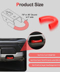 Diagram and photo of red Ford F150 Tow Hook Cover 2 Piece Red Set For 2004-2026 Models And Bronco 2021-2026 installation