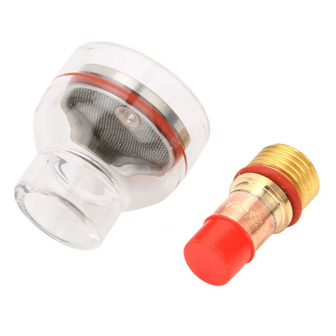 Gas Lens TIG Torch Kit For Arc Welding component showing nozzle and brass fitting with red silicone ring