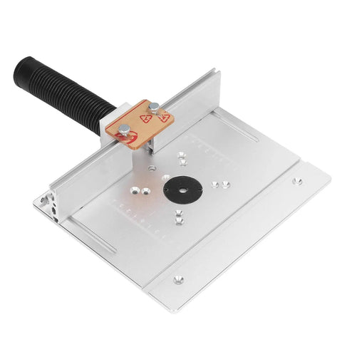 Dead Easy Aluminum Router Lift Kit with Smooth Glide Height Control and Rotating Table Insert Plate, compact design, for precision woodwork.