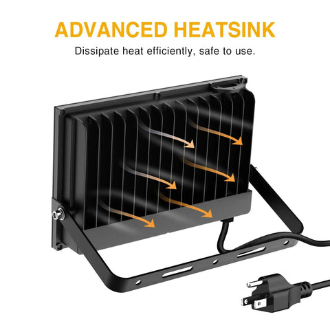 Rear view of Ultra Bright 120W Outdoor LED Flood Lights Heavy Duty 12000 Lumens with heatsink and plug-in power cable