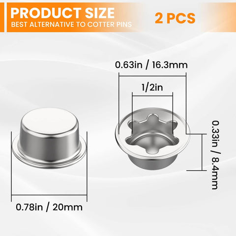 Two Piece Spring Steel Push On Pushnut Cap Stud Half Inch Axle Fastener With Zinc Mechanical Finish Side View Dimensions