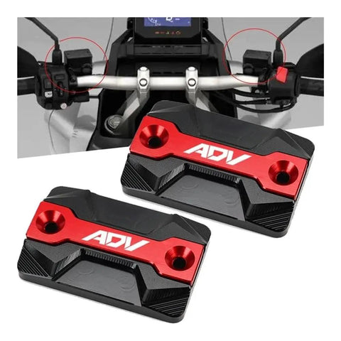 Aluminum Front Brake Reservoir Cap For ADV 150 160 350 Motorcycles, shown in red and black with anti-vibration design.