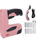 Badass Cordless Electric Staple Gun Featuring Plug And Play Battery Setup Ergonomic Brad Nailer with charger and staples.