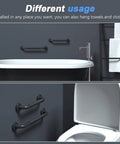 2 Pack 16 Inch Anti Slip Shower Grab Bars With Rubber Grip Stainless Steel Matte Black Wall Mount Handrail in bathroom use