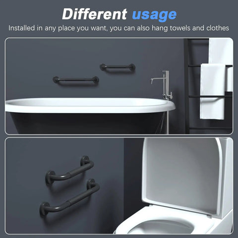 2 Pack 16 Inch Anti Slip Shower Grab Bars With Rubber Grip Stainless Steel Matte Black Wall Mount Handrail in bathroom use