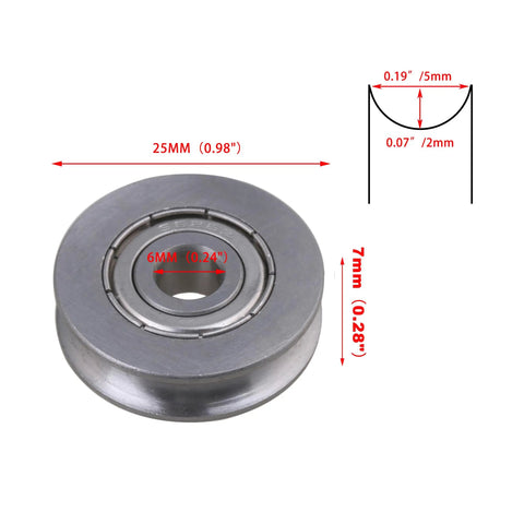 Two Pack U Type Groove Ball Bearing Guide Pulleys For Rail Track Linear System 6x25x7mm 440C Stainless Steel Heavy Duty Load Each 167 Kg Ideal For Machinery And Equipment, 6mm bore