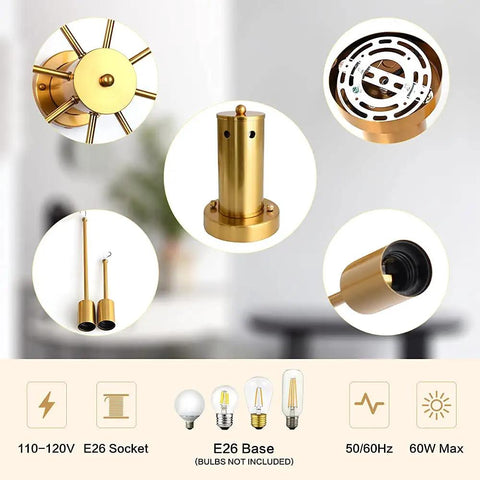 Sputnik Eight Light Gold Finish Semi Flush Mount Ceiling Light Fixture Brushed Metal Modern Chandelier details and components