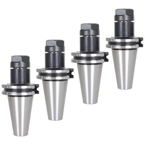 Set of four CAT40 ER20 Collet Chucks with 2.76 Inch Gage Length and 0.0001 Inch Runout, beefy tool holders for pro grade milling