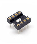 Close-up of 8 pin round-hole soldering socket from DIP IC Socket Kit 30-Piece 2.54mm Pitch for DIP ICs, PCB Board, DIY projects.