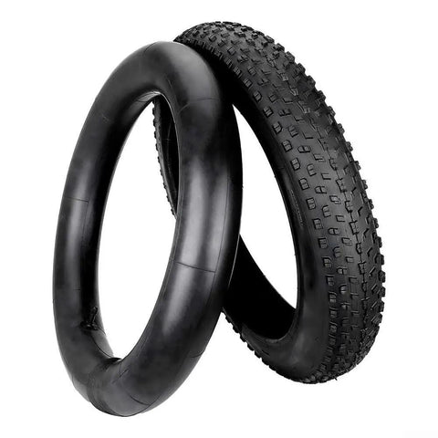 Heavy Duty 20x4.0 Fat Bike Tire Built For Wild E-Bike Rides With Thick Rubber That Handles Rough Trails And Tough Torque To Keep You Smashing It All Day Long, black tread tire and inner tube