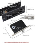 Diagram of 6.3 Inch Privacy Pocket Door Lock Hardware for Double Barn Doors Keyless Mortise Lock Sliding Door System in Black.