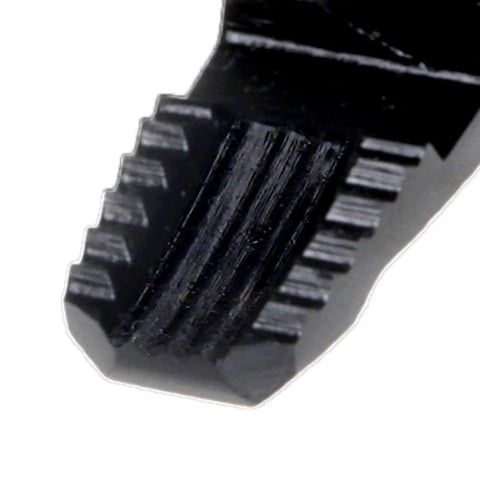 Close-up of serrated jaw of 6.25 Inch Screw Removal Combination Pliers With Black Oxide Finish And Wire Cutter, Made In Japan