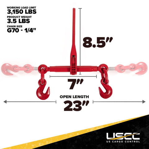 Heavy Duty Ratchet Chain Binders For One Quarter Inch To Five Sixteenths Inch Chains, 4-Pack With 3150 Lbs Working Load Limit