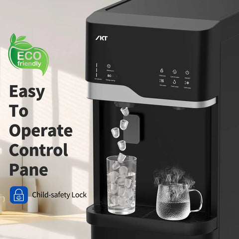 Hot And Cold Water Dispenser With Built In Ice Maker Bottom Loading 5 Gallon System Bullet Ice Up To 22 Lbs Per Day LED Display