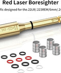Laser Bore Sight For .22LR .223 Rem .243 And 6mm Rifles With Red Dot Compatibility shown with batteries and O-rings