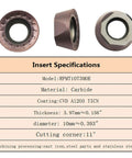 11 Pieces RPMT10T3 MOE Indexable Carbide Milling Inserts Kit With SRDPN1616H10 Tool Holder And T15 Wrench specifications