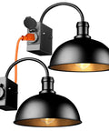 Two Pack Outdoor Wall Sconces Gooseneck Barn Light Style Vintage Matte Black Exterior Lighting Fixture with Built In UL Outlet