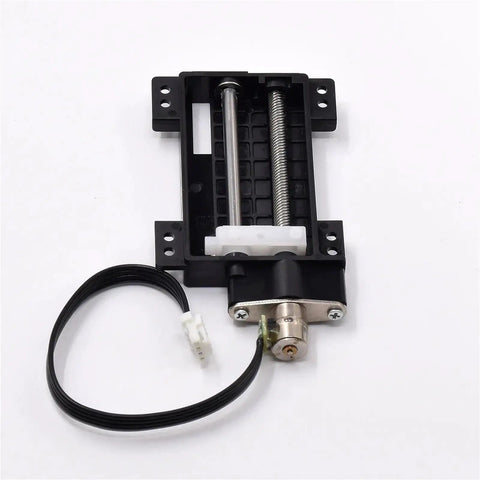 Precision Linear Actuator With Planetary Gear Stepper Motor 6mm Screw 30mm Stroke 2 Phase 4 Wire mounted on black frame.