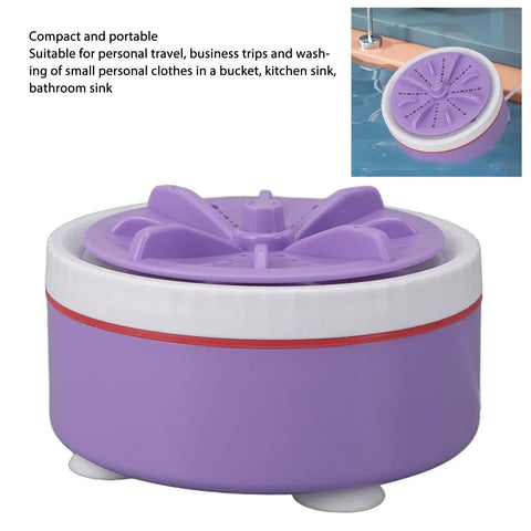 Portable Mini Washing Machine USB Powered Compact Clothes Washer Adjustable Timer For Delicates Underwear Produce And Dishes Purple close-up view