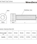 50 Piece Socket Head Cap Screw Set M6 X 20mm, 25mm, 30mm, 35mm, 40mm Stainless Steel 304 diagram with dimensions
